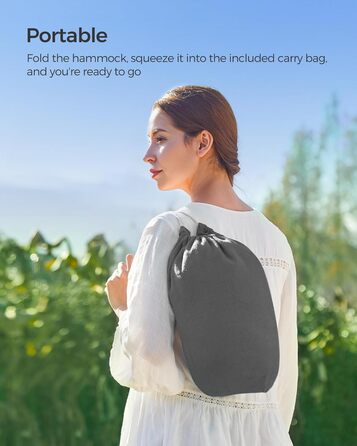 Подвійна гамак SONGMICS, 249x150 см, сірий, вантажопідйомність 136 кг, з компресійним мішком, кріпильними ременями та карабінами, для тераси, балкону, саду, відпочинку на природі, кемпінгу