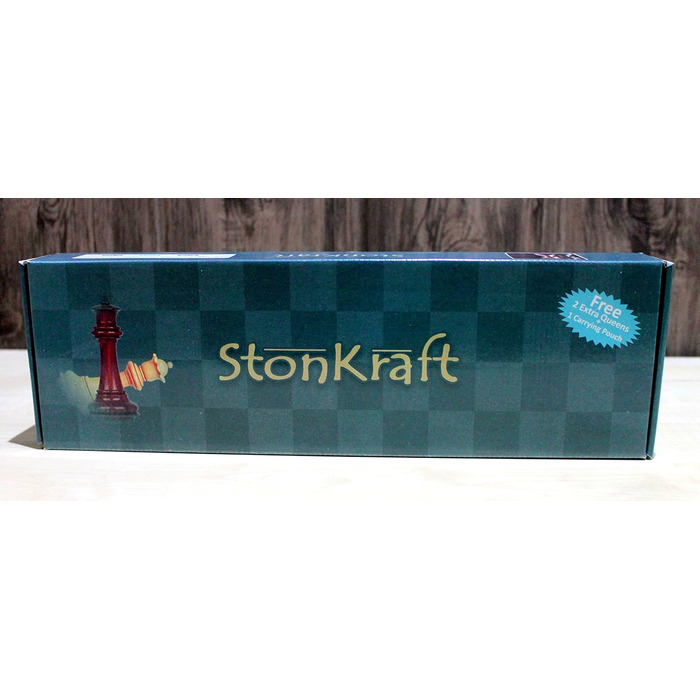 Складана вінілова шахівниця StonKraft 46х46 см з пластиковими фігурами та додатковими ферзями, чорна