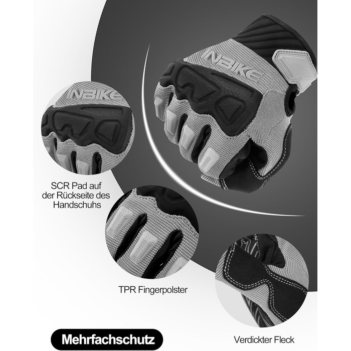 Рукавички INBIKE MTB для мотокросу та гірського велосипеда з захистом пальців TPR та SCR-подушечкою, сірі, розмір M