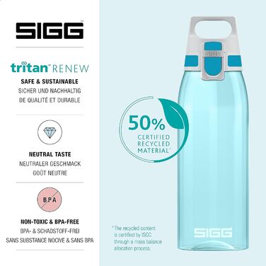 Пляшка для води SIGG Tritan 1 л Aqua, легка, герметична, для газованих напоїв, BPA-free, підходить для миття в посудомийній машині