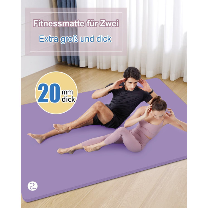 Йогамат XXL 200x130 см: фітнес-мат для занять йогою, фітнесом, спортом та активностями з дітьми. Товщина 20/15/10 мм. Зелений/світло-ліловий колір.