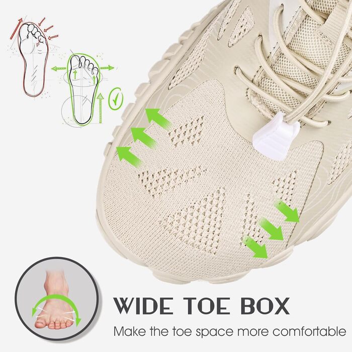 Чоловічі та жіночі шкарпетки-кросівки IceUnicorn для трейлу, фітнесу, бігу. Книт, мінімалістичний дизайн, широка передня частина. Білий (46 EU, New Beige)