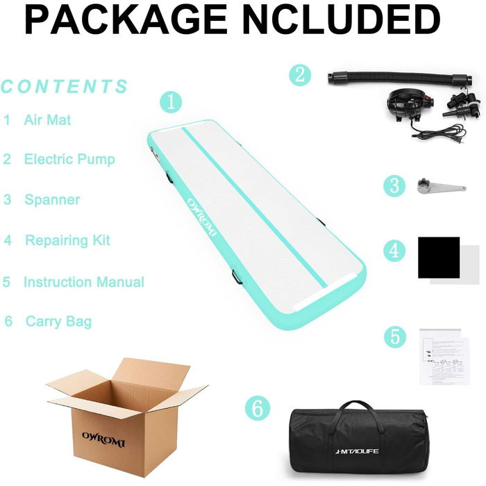 Надувний гімнастичний мат для тамблінгу з електричним насосом, 400x100x10 см, сіро-зелений