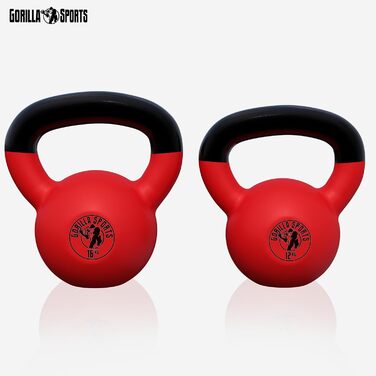 Гиря GORILLA SPORTS 2-32 кг, чавунна, вінілова, для фітнесу та силових тренувань
