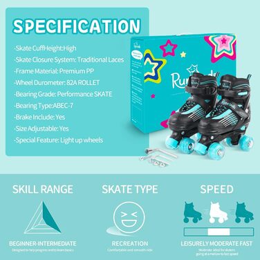 Роликові ковзани Runcinds для дітей, регульовані, 4 розміри (35-39 EU), 215-245 мм