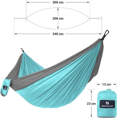 Гамак SONGMICS для 2 осіб, ультралегкий, Ripstop Nylon, до 300 кг, для кемпінгу та подорожей, 300 x 200 см, зелений