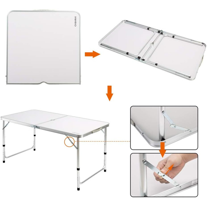 Складний стіл Campingtisch CASARIA® 120x60 см, білий, з регулюванням висоти, для 4 осіб, водостійкий, для кемпінгу та саду
