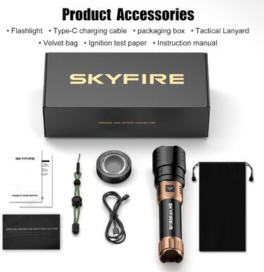 Ліхтарик LED SKYFIRE акумуляторний 5000 люмен, з функцією запалювання, зумом та Power Bank для кемпінгу та надзвичайних ситуацій