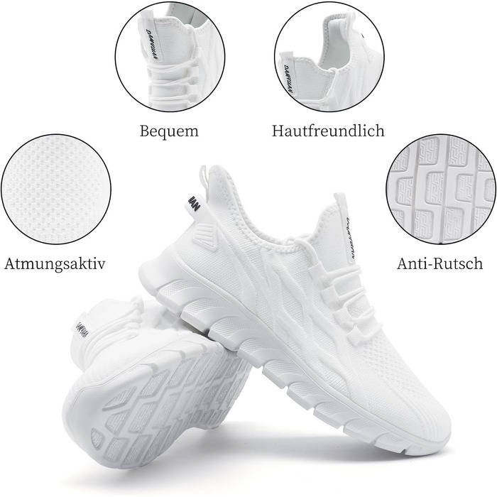 Чоловічі кросівки для бігу, спортивні, повсякденні: легкі, дихаючі, для тенісу, фітнесу, піших прогулянок. Slip-On (43 EU, B White)