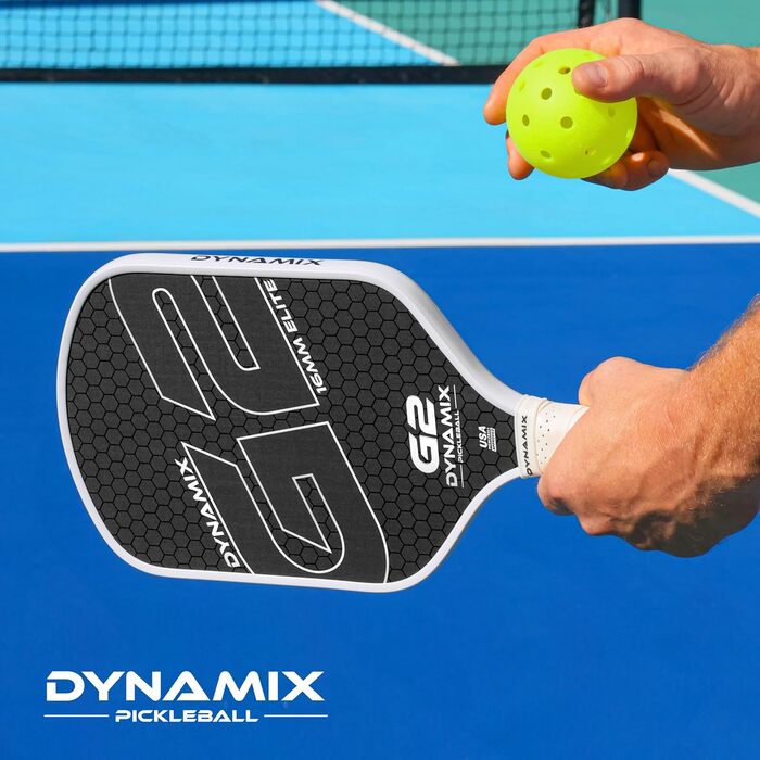 Ракетка для піклболу з вуглецевого волокна Gen-2, 16 мм, сертифікована USAPA, для професійного рівня, потужність, обертання та стабільність, довгаста, легка, професійна балансування (біла ручка / біла рамка)