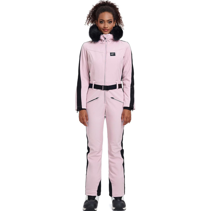 Жіночий гірськолижний костюм-комбінезон HOTIAN. Теплий, водонепроникний, вітронепроникний костюм для сноуборду та лиж. З капюшоном, рожевий колір.