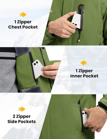 Спортивна куртка Rdruko для лижного спорту, водонепроникна, з підкладкою з флісу, з капюшоном, для активного відпочинку в горах (зелена, XL)