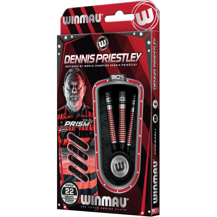 Дартс-набір WINMAU Dennis Priestley 26 г професійний, вольфрамовий, з оперенням і стержнями