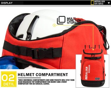Чохол для гірськолижних черевиків 50L, водонепроникний рюкзак для подорожей, вміщує шолом, маску та одяг (Червоний-03)
