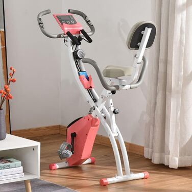 HOMCOM Велотренажер X-Bike 2-в-1, складаний, LCD-дисплей, 8-рівневий магнітний опір, сталева рама, з еспандерами, 105x48x118 см