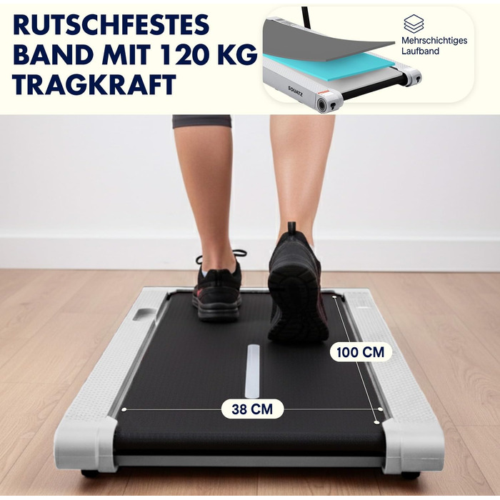 Бігова доріжка Walking Pad SQUATZ 2-в-1 з вібраційною платформою, складана, для дому та офісу, під стіл, до 120 кг, срібляста