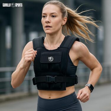 Вагова жилетка GORILLA SPORTS на 10 кг, регульована універсальна жилетка з обвагрузками для бігу та тренувань, нейлон, для жінок та чоловіків