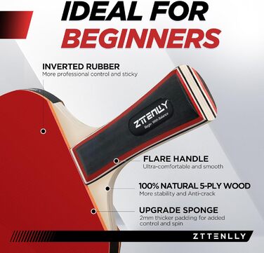 Набір для пінг-понгу ZTTENLLY: 2 або 4 ракетки з м'ячами та кейсом | Покращений контроль | Клейке гумове покриття | Для гри в приміщенні та на вулиці