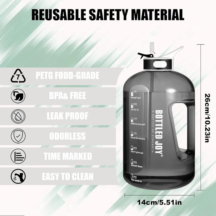 Пляшка для води Acxilexy 2,5 л з трубочкою, BPA-Free, пластикова, з таймерами, для спорту, офісу, дому, герметична