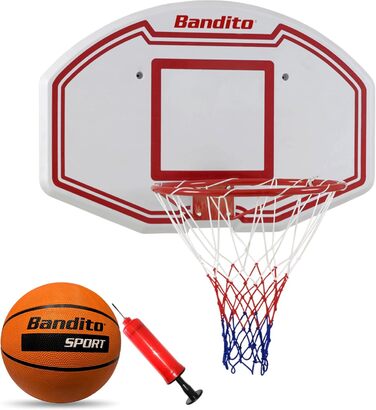 Баскетбольне кільце Bandito Winner з щитом, для дому, вуличне, міцне, настінне, для всіх вікових груп, комплект з м'ячем і насосом