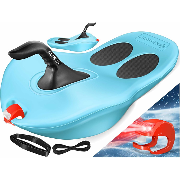 Кесер® Бобслей Alpina з LED-підсвічуванням, мотузкою, для дітей та дорослих, пластиковий санний, зимовий спорт