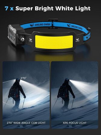 Налобний ліхтар Smiling Shark, 2 шт. LED, 270° освітлення, датчик руху, червоний стоп-сигнал, для кемпінгу, риболовлі, ремонту