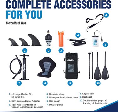 Надувний SUP-борд Zupapa 320/366 см | Комплект Stand Up Paddle Board з сидінням для каяка | Чорно-сіро-білий | З аксесуарами