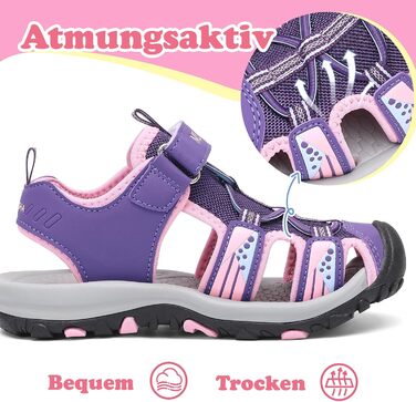Сандалі Mishansha закриті для дівчаток літні трекінгові дитячі дихаючі, розмір 24-39 (EU, фіолетові)