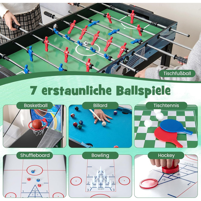 COSTWAY 15-в-1 ігровий стіл для дітей та дорослих: футбол, хокей, більярд, теніс, боулінг, шашки, шахи та інші ігри