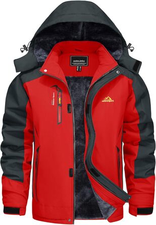 Зимова куртка KEFITEVD для чоловіків: водонепроникна, тепла, з капюшоном, Softshell, флісова, червона, XL