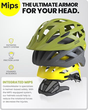 Велошолом OutdoorMaster MIPS із вентиляцією, змінними підкладками, для підлітків та дорослих, розмір 59-61 см, жовтий, для гірських та шосейних велосипедів