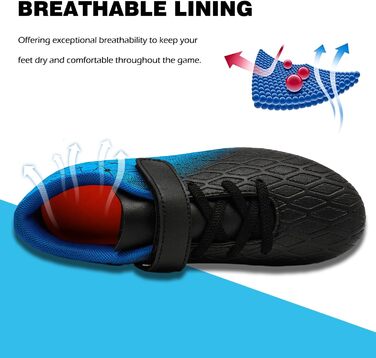 Дитячі футбольні бутси DimaiGlobal з шипами для хлопчиків та дівчаток. Зал, штучний газон, фрістайл, футзал. Професійне тренування. 33 EU, чорний/синій