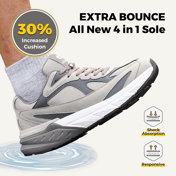 Кросівки для бігу FitVille для чоловіків з широкою стопою (X-широкі) сірого кольору, розмір 44.5 EU, спортивні, зручні, дихаючі, з неслизькою підошвою