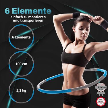 Ultrasport обруч Hula Hoop для тренування спини та пресу, 6 сегментів, м'який пінистий матеріал, зменшена кількість виступів, для початківців та досвідчених, синій/сірий