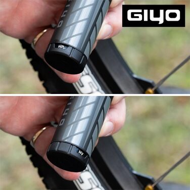 Міні велосипедний насос GIYO GM-45CT, двоступеневий, високий тиск і об’єм 80cc, алюмінієвий, для MTB, клапан Presta/Schrader/Dunlop, кишеньковий, 15,2 см, 30/100 Psi, вага 96,5г