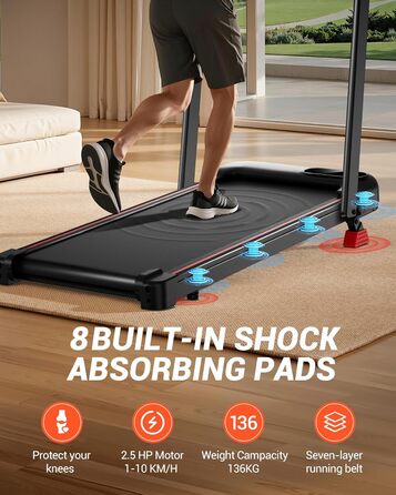 Біговий тренажер CURSOR 4-в-1: складаний, з нахилом 15%, Walking Pad з регулюванням нахилу та трійною амортизацією, дистанційне керування, максимальне навантаження 136 кг