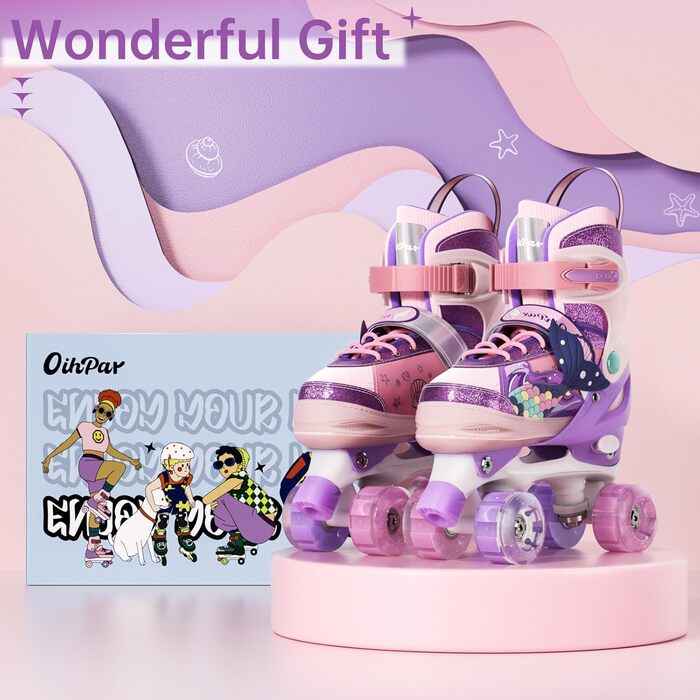 Дитячі ролики Quad з підсвічуванням коліс, регульовані розміри 36-39, рожеві