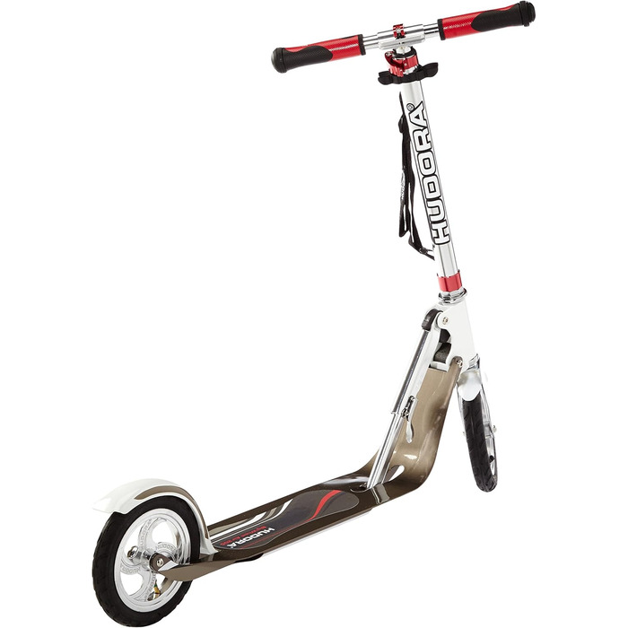 Самокат HUDORA BigWheel 205 для дітей і дорослих, міський, складаний, регульований, з ременем для перенесення, до 120 кг, сріблясто-білий