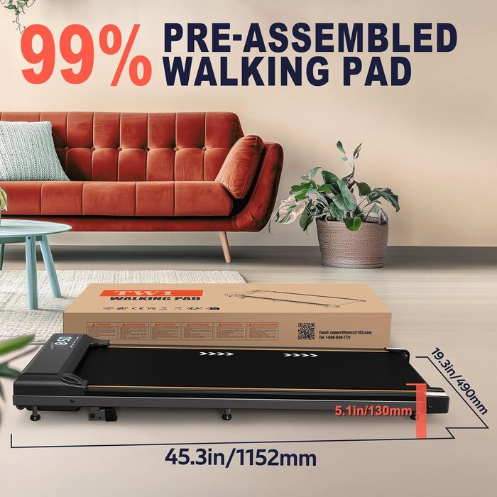 Бігова доріжка для дому Walking Pad з LED-дисплеєм, 2-в-1 для ходьби та бігу, пульт ДК, мотор 2.25HP, швидкість 1-6 км/год, гарантія 2 роки