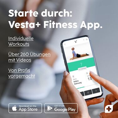 Килимок для йоги Vesta+ Premium з натурального каучуку - антиковзаючий, з оптимальною амортизацією, 100% без фталатів, для шкіри, з фітнес-додаток, для йоги, гімнастики, фітнесу (сірий)