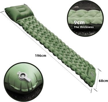 Карет самонадувна ізольована килимок для кемпінгу з подушкою, водонепроникний ультралегкий килимок для сну для відпочинку на природі, походів та подорожей (зелений)