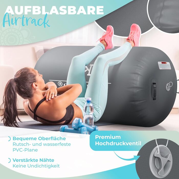 Надувна Airtrack KESSER® | з сумкою та електричним насосом | для акробатики, йоги, фітнесу, балансу, спорту, тренувань | 100 x 60 см, антрацит