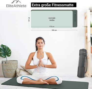 Килимок для йоги EliteAthlete 183×61×0,6 см, нековзкий, з ременем і сумкою, для фітнесу, пілатесу, тренувань, Deep Forest