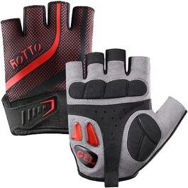 Велосипедні рукавички ROTTO напівпальцеві унісекс з гелевою амортизацією для MTB, шосе, фітнесу, даунхілу, чорно-червоні, розмір M