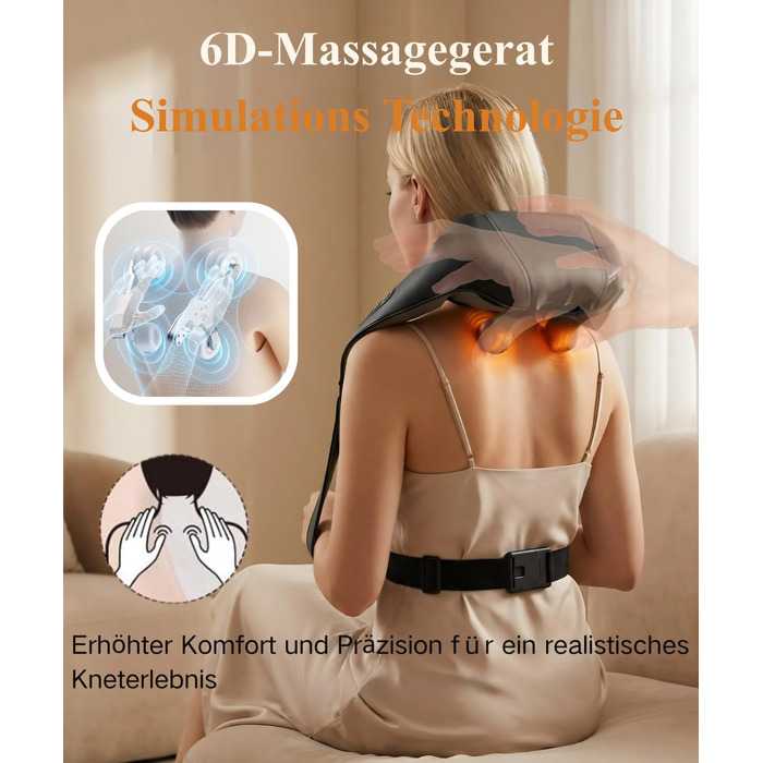 Бездротовий масажер для шиї та плечей 4D Shiatsu з підігрівом, електричний масажер для спини та м'язів, чорний