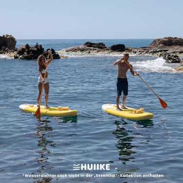 Надувний SUP-борд HUIIKE Stand Up Paddling Board з аксесуарами: весло, фіни, насос. Стабільний та міцний надувний SUP-борд 305x84x15 см, до 130 кг (Enjoyer Yellow - Essential)