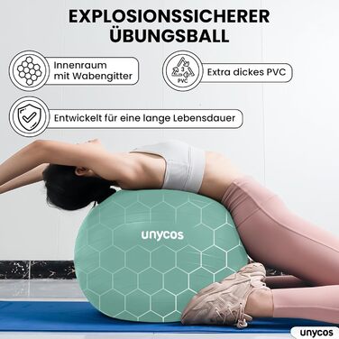 Фітбол Unycos 55/65/75 см для фітнесу, йоги, пілатесу та балансу | З насосом, BPA-Free, антивибуховий | Зелений #10