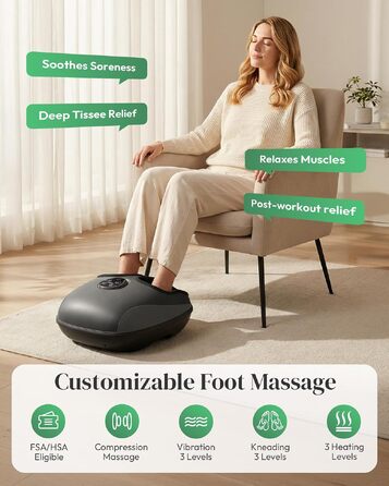 Масажер для ніг Heycool Shiatsu з підігрівом та компресією, вібромасажер для стоп при плантарному фасціїті та невропатії, з пультом керування, 2026 Upgraded