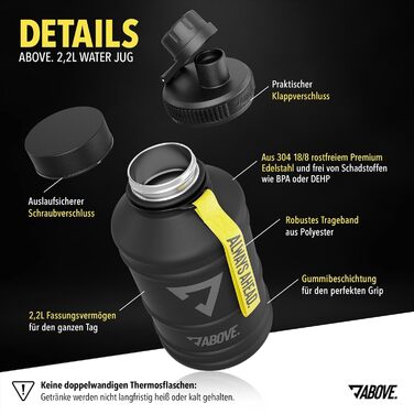 Сталева термофляга ABOVE 2 л – BPA-free, без витоку, міцна. Ідеальна для спорту, фітнесу та відпочинку на природі. Якісна подарункова коробка (Чорний, 2200 мл)