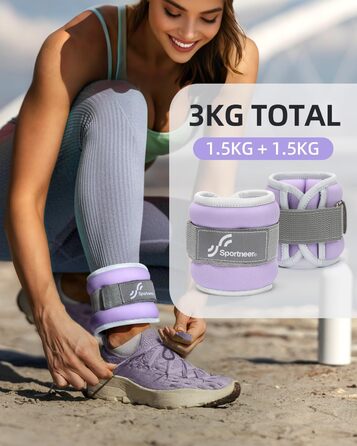 Утяжелители для рук и ног Sportneer (2 x 1.5 кг, фиолетовые) для фитнеса, бега, ходьбы и силовых тренировок